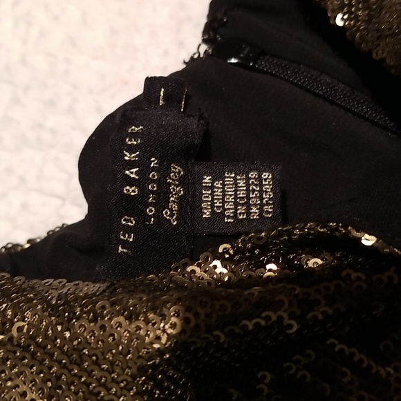 Ted Baker Gold-sequined Fitted Little Black Dress / Sz XS - Picture 11 of 17